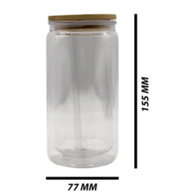 Glass 16oz Cup Clear with Bamboo Lid + Print